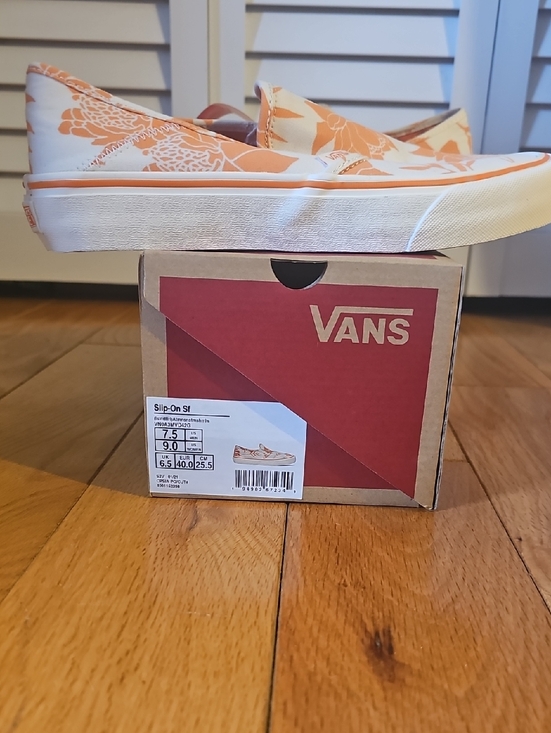 Vans Shoes - Vans Slip-On Floral Canvas Sneakers - Orange & White Womens 9